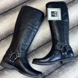Frye Phillip Harness Tall Extender Black Leather Boots